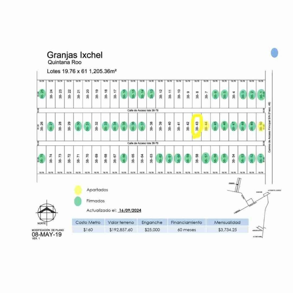 Plano de lotes de terreno en Cancún para venta