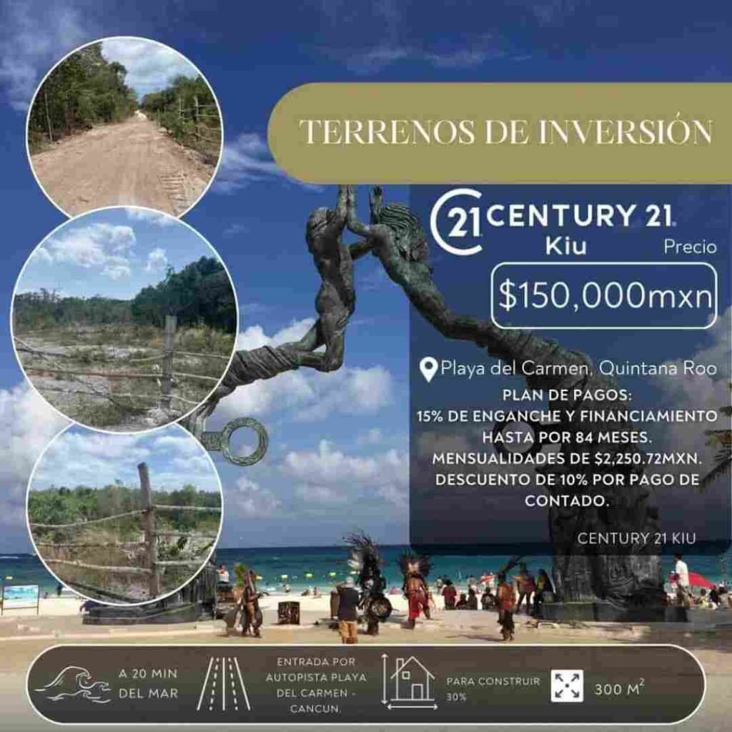 Anuncio de terrenos en Playa del Carmen con financiamiento y plan de pagos